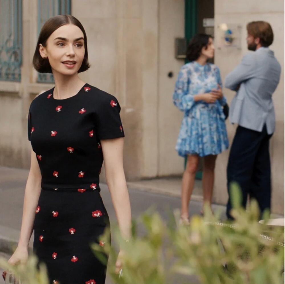 Victoria Beckham Floral Jacquard Pencil Dress Size 12 Emily in Paris Episode 5